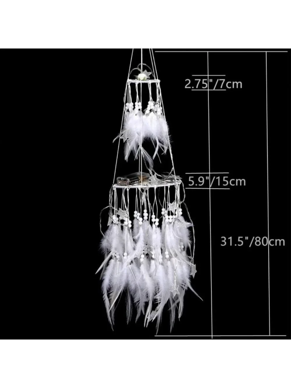 White Dream Catcher with LED Fairy Lights - Double Circle Boho Home Decor